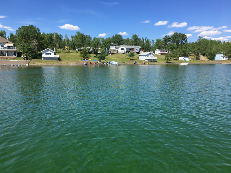 View from a boat looking at the campground.