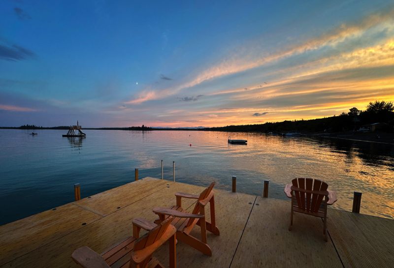 Sunset on the campground dock by the beach.